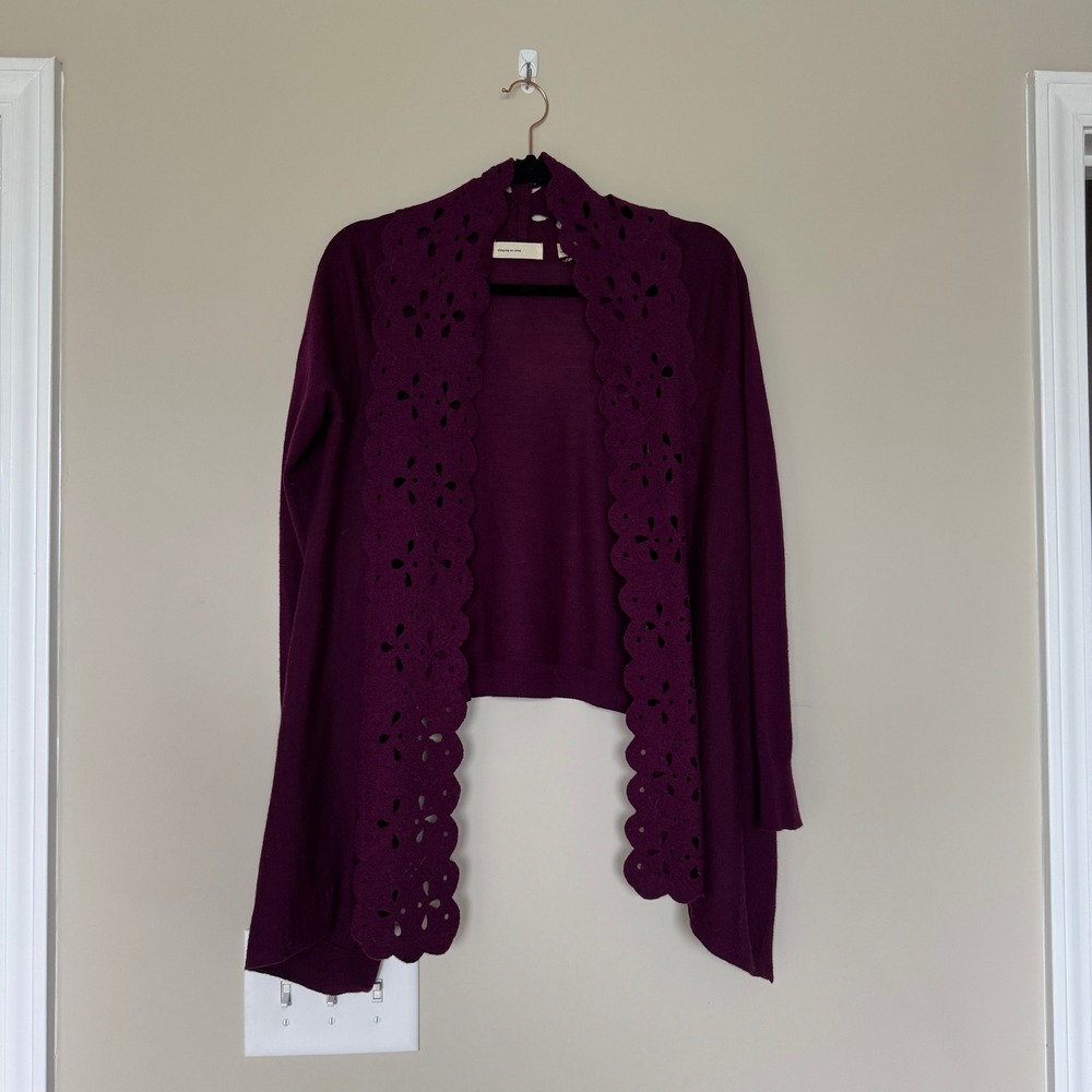 Sleeping on Snow Anthropologie Purple Wool Blend Eyelet Trim Cardigan Sweater S